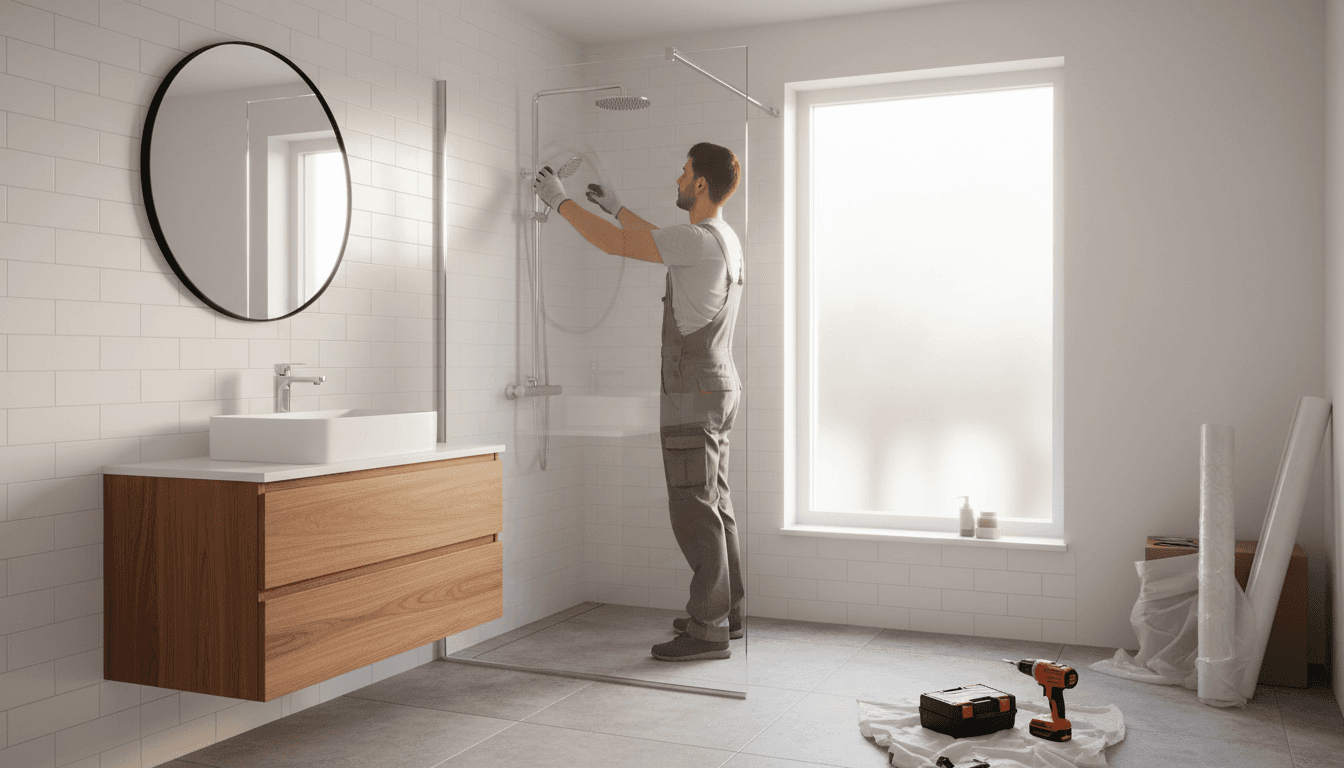Bathroom renovation showing shower installation and modern fixtures
