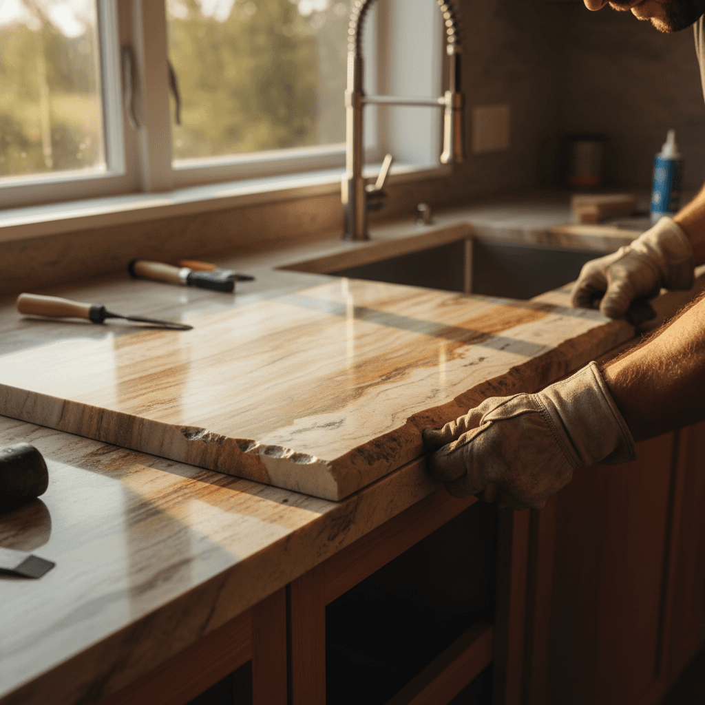 Kitchen countertop installation with premium materials