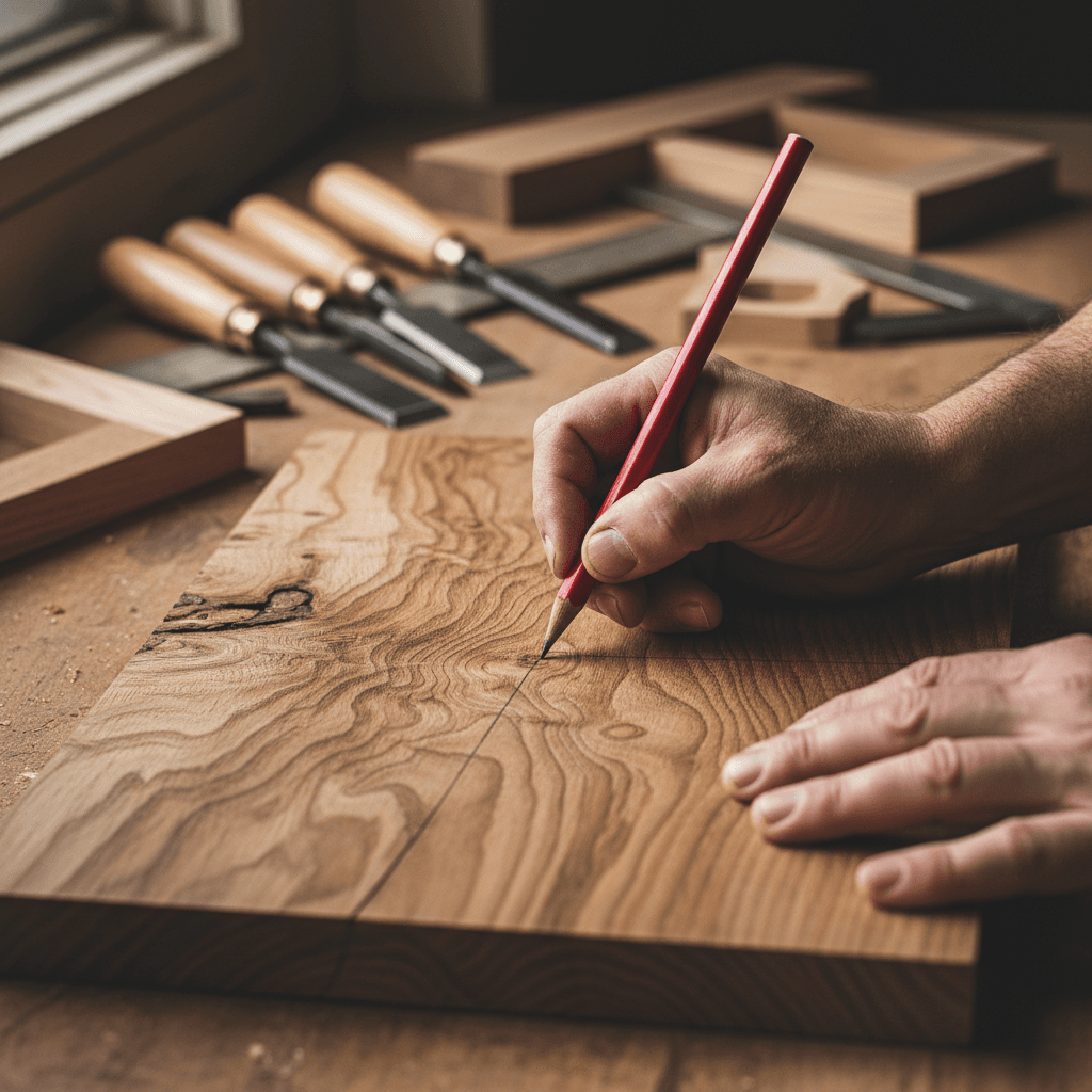 Craftsperson measuring and marking home improvement work