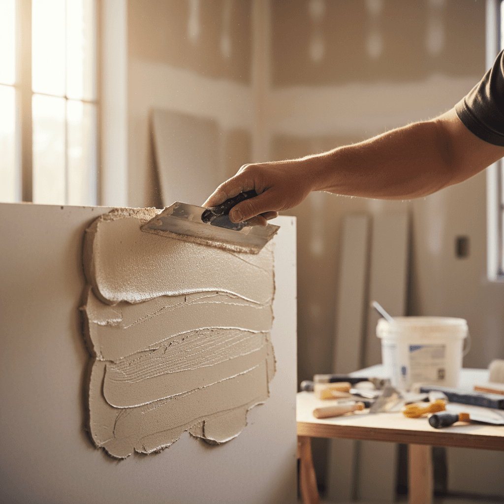 Finished drywall with smooth joint compound and professional finishing