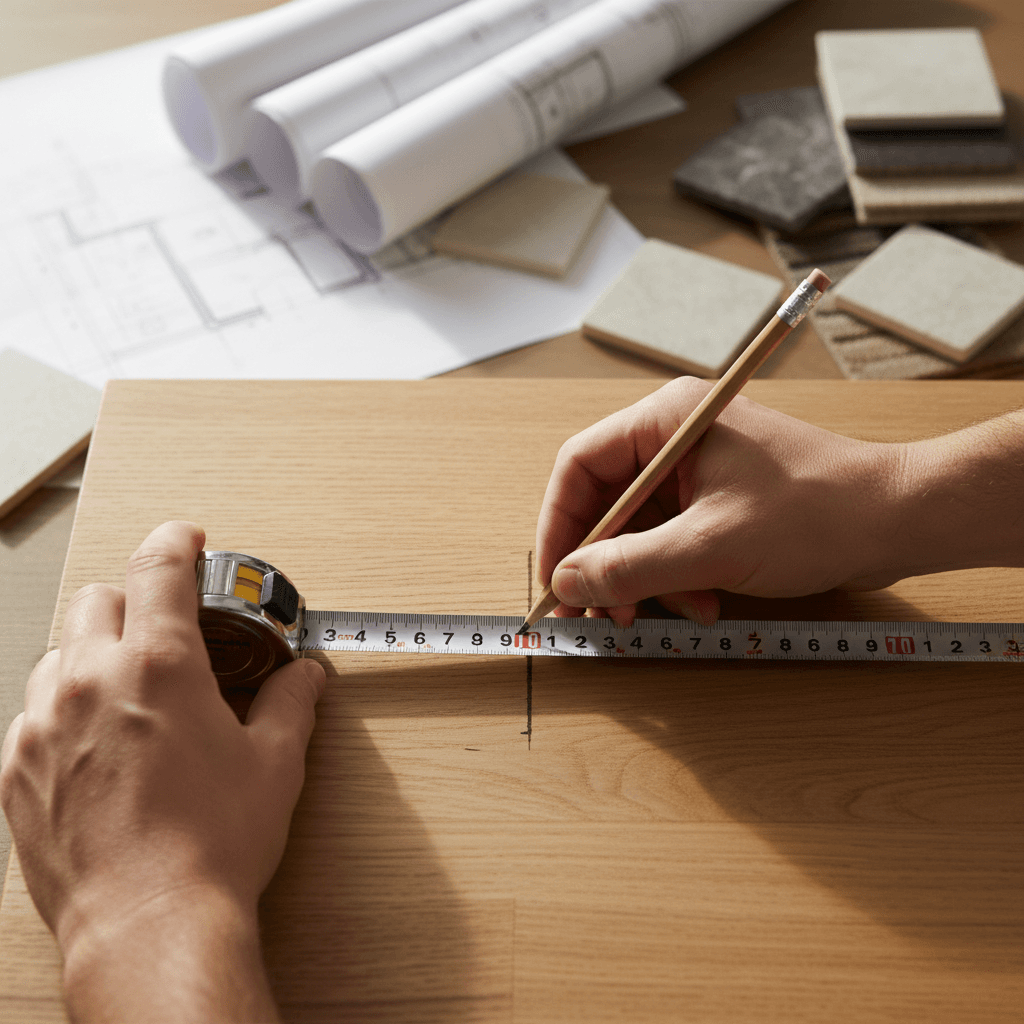 Contractor measuring countertop for kitchen remodel